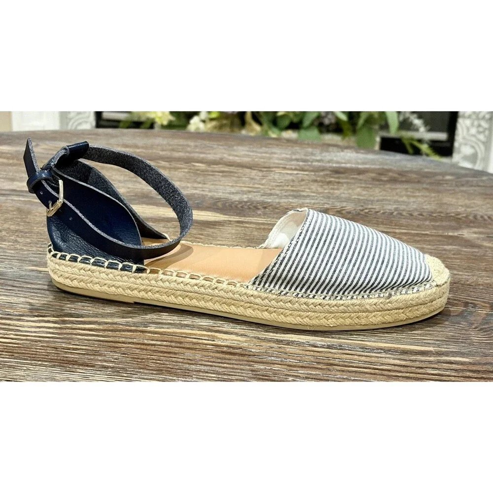 OLD NAVY  Navy, Chambray/White Stripe/Jute Ankle Strap Espadrilles - Sz 10 -NWOT